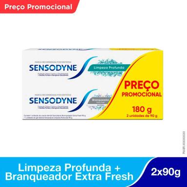 Creme Dental Sensodyne Branqueador Extra Fresh Antitártaro 90g + Limpeza Profunda 90g