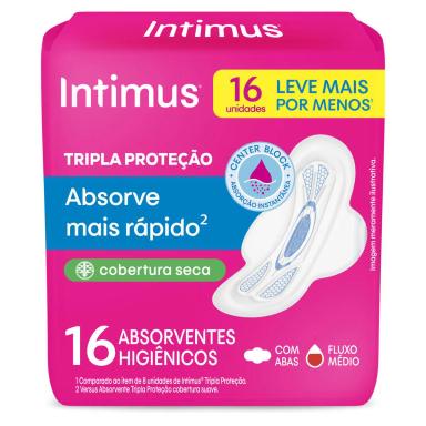 Absorvente Intimus Tripla Proteção Cobertura Seca com Abas com 16 unidades