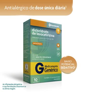 Dicloridrato de Levocetirizina 5mg 10 comprimidos Eurofarma Genérico
