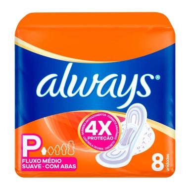 Absorvente Always Suave P com Abas 8 unidades