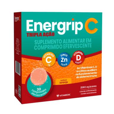 Vitamina C Efervescente + Zinco Energrip C Laranja 30 comprimidos