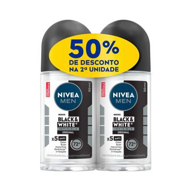Kit Desodorante Antitranspirante Roll-On Nivea Men Black & White Invisible Original 72h 2 unidades 50ml cada