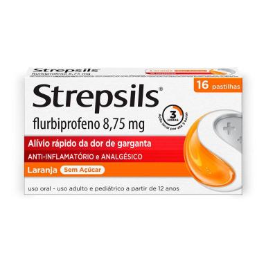 Pastilha para Garganta com Anti-inflamatório e Analgésico Strepsils Sabor Laranja Sem Açúcar - 16 unidades