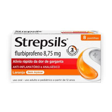 Pastilha para Garganta com Anti-inflamatório e Analgésico Strepsils Sabor Laranja Sem Açúcar - 8 unidades