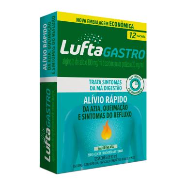 LuftaGastro Sachê Líquido Alginato de Sódio 100mg/ml + Bicarbonato de Potássio 20mg/ml Sabor Menta Suspensão Oral 12 Sachês com 10ml cada