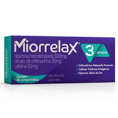 Miorrelax Dipirona Monoidratada 300mg + Citrato de Orfenadrina 35mg + Cafeína 50mg 30 comprimidos