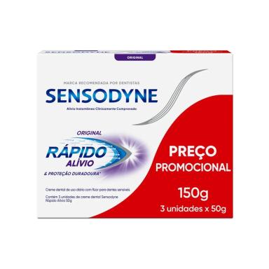 Creme Dental Sensodyne Rápido Alívio Original 50g 3 unidades