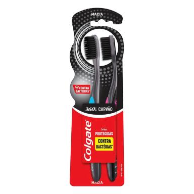 Escova de Dente Colgate 360º Black Carvão com 2 unidades