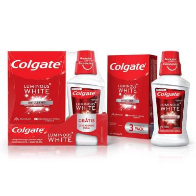 Kit Colgate Luminous White Brilliant Creme Dental 70g 3 unidades + Enxaguante Bucal 250ml