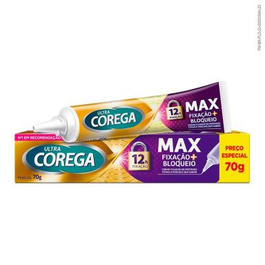 Creme Fixador de Dentadura Ultra Corega Max Fixação + Bloqueio Sem Sabor 70g