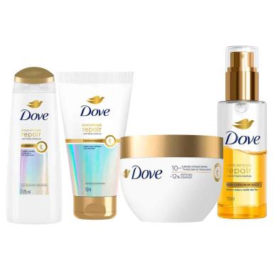 Kit Dove Bond Intense Repair Shampoo Petídeo Complex + Condicionador + Máscara de Tratamento + Óleo Sérum Bifásico Finalizador