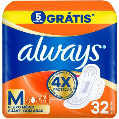 Absorvente Always Suave M com Abas com 32 Unidades