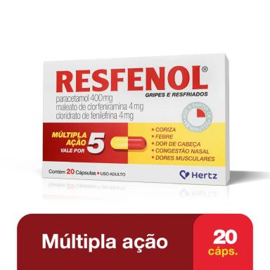 Resfenol Paracetamol 400mg + Cloridrato Fenillefrina 4mg + Maleato de Clorfeniramina 4mg 20 cápsulas