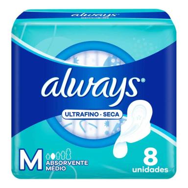 Absorvente Always Ultrafino Cobertura Seca M com Abas 8 unidades