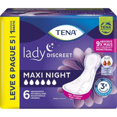 Absorvente para Incontinência Urinária Tena Lady Discreet Noturno Feminino Absorção Intensa 6 unidades