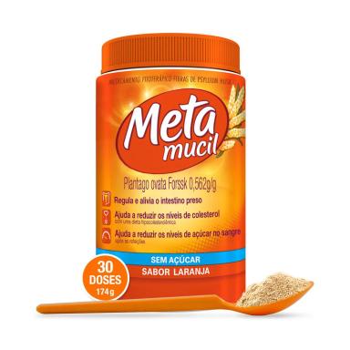 Metamucil Fibra Psyllium Sabor Laranja Sem Açúcar 174g
