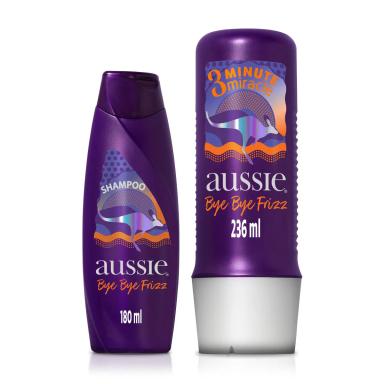 Kit Aussie Bye Bye Frizz Shampoo 180ml + Creme de Tratamento 3 Minute Miracle 236ml