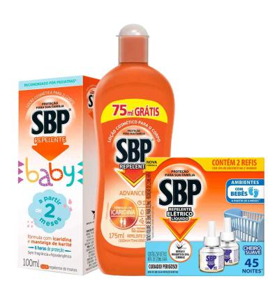 Kit Repelente SBP Advanced Loção + Infantil Baby Icaridina Sem Fragrância Loção + Refil Elétrico Líquido Cheiro Suave 2 Unidades