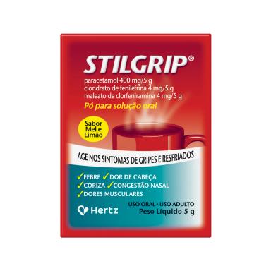 Stilgrip Paracetamol 400mg + Cloridrato Fenillefrina 4mg + Maleato de Clorfeniramina 4mg Sabor Mel e Limão Pó para Solução Oral 5g