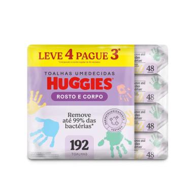 Kit Lenço Umedecido Huggies Rosto e Corpo Hipoalergênico 48 unidades 4 pacotes