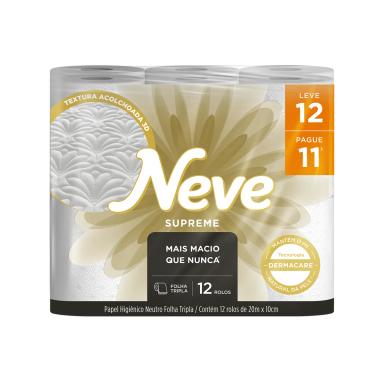 Papel Higiênico Neve Supreme Folha Tripla 12 rolos