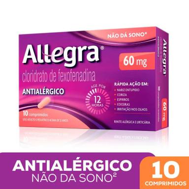 Antialérgico Allegra Cloridrato de Fexofenadina 60mg 10 comprimidos