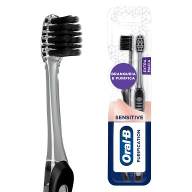 Escova de Dente Oral-B Purification Sensitive Cerdas Ultrafinas Minerais de Carvão 2 unidades