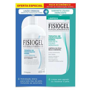 Kit Fisiogel Terapia de Hidratação Diária Loção Cremosa com 400ml + Sabonete Líquido com 150ml