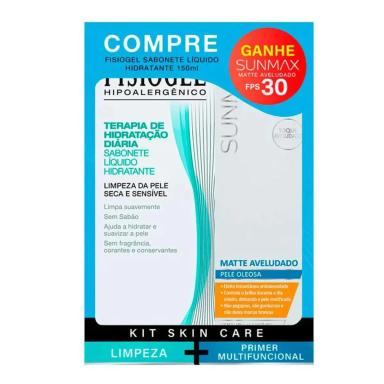 Kit Sabonete Líquido Fisiogel Terapia de Hidratação Diária 150ml + Protetor Solar Facial Sunmax Matte Aveludado FPS 30 50g Grátis