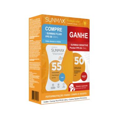 Kit Protetor Solar Sunmax Fluid FPS 55 120ml + Sensitive Pocket FPS 50 25ml