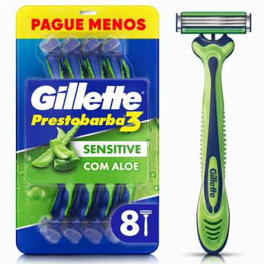 Aparelho de Barbear Gillette Prestobarba 3 Sensitive Aloe Vera 8 unidades