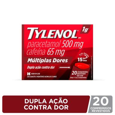 Tylenol Dor de Cabeça Paracetamol 500mg + Cafeína 65mg - 20 comprimidos
