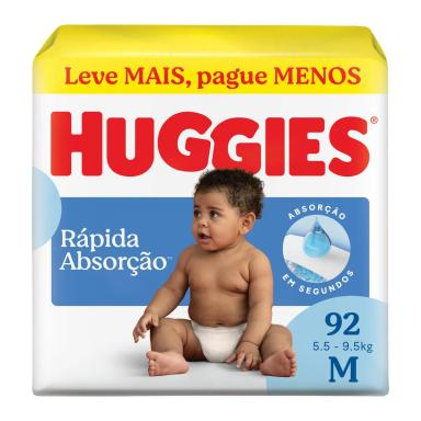 Fralda Huggies Rápida Absorção M 92 unidades