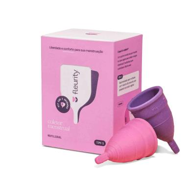 Coletor Menstrual Fleurity Tipo 1 Roxo e Rosa com 2 unidades