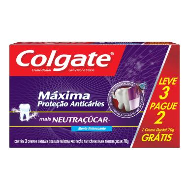 Creme Dental Colgate Máxima Proteção Anticáries Neutraçúcar 70g 3 unidades
