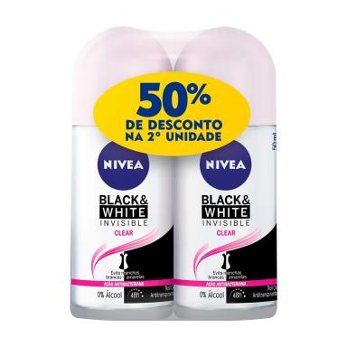 Kit Desodorante Antitranspirante Roll-On Nivea Black & White Invisible Clear Feminino 48h 50ml 2 unidades