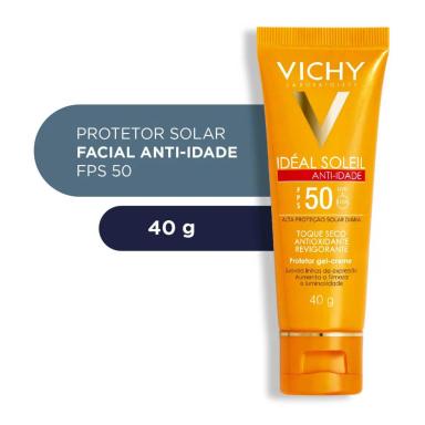 Protetor Solar Facial Vichy FPS 50 Idéal Soleil Anti-Idade Toque Seco FPS 50 40g