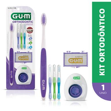 Kit G.U.M Orthodontic Escova de dente + 3 Escovas Interdentais + 5 Bastões de Cera + 5 Fios Dentais