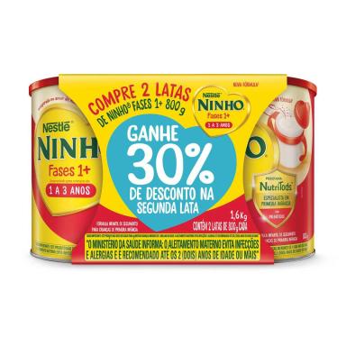 Fórmula Infantil Ninho Fases 1+ Nestlé 1 a 3 anos Kit 2 unidades com 800g cada