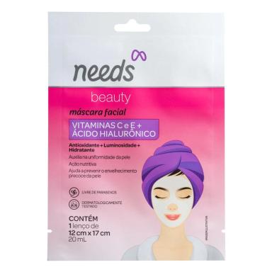 Máscara Facial Needs Beauty Vitaminas + Ácido Hialurônico 20ml