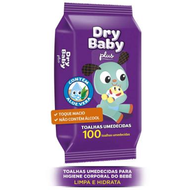 Lenço Umedecido Dry Baby Plus Aloe Vera Sem Álcool Toque Macio 100 unidades 