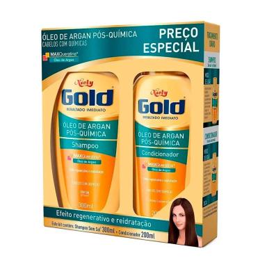 Kit Niely Gold Óleo de Argan Pós-Química Shampoo 300ml + Condicionador 200ml