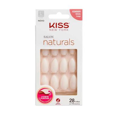 Unha Postiça Kiss New York Salon Naturals Stiletto Longo 28 Unidades