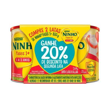 Kit Fórmula Infantil Ninho Fases 1+ com 2 unidades de 800g