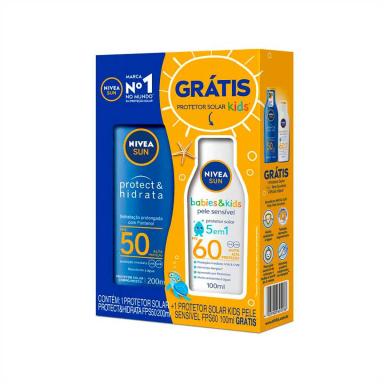 Kit Protetor Solar Corporal Nivea Sun Protect & Hidrata com 1 Protetor Infantil Kids FPS 60 100ml + 1 Protetor Adulto FPS 50 200ml