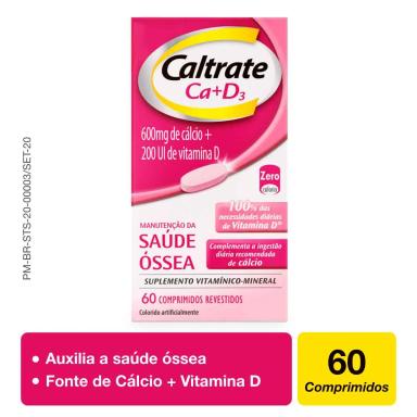 Cálcio 600mg + Vitamina D 200UI Caltrate Ca+D3 60 comprimidos
