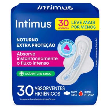 Absorvente Intimus Noturno Cobertura Seca Com Abas com 30 unidades
