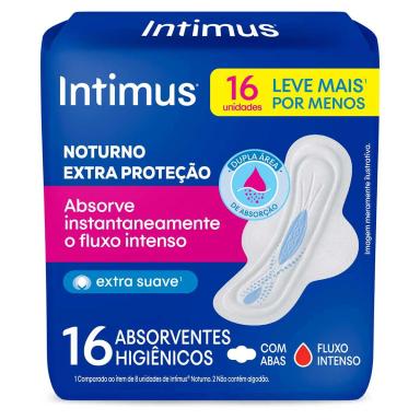 Absorvente Intimus Noturno Cobertura Suave Com Abas com 16 unidades