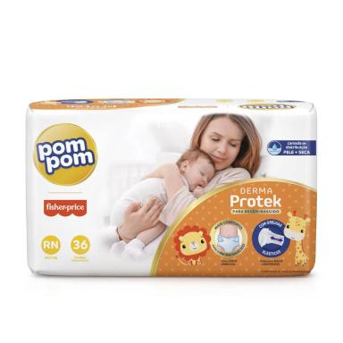 Fralda Pom Pom Fisher-Price Derma Protek com Corte Umbilical Orelhas Elásticas até 5kg RN 36 unidades