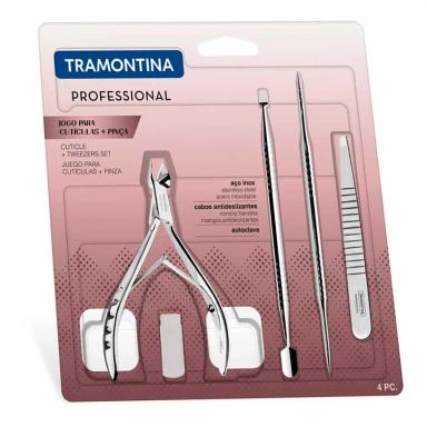 Kit para Unhas Tramontina em Aço Inox com Alicate + Empurrador + Palito + Pinça